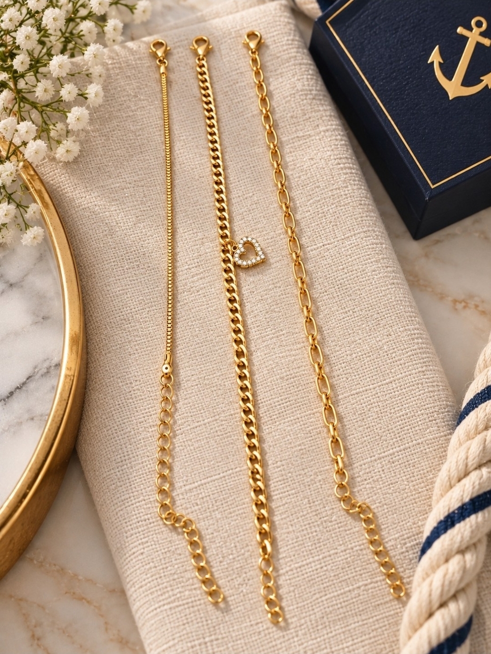 Anklets Set with Pave Heart Accent - Women Jewelry